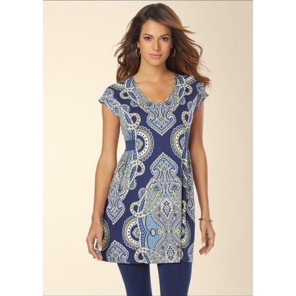 Soma Tops - SOMA Tunic Top Luxuriously Soft Shirred Side Paisley Print Empire Waist M NWT